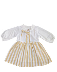 Yellow Striped Sleeveless Dress & White Shrug Set