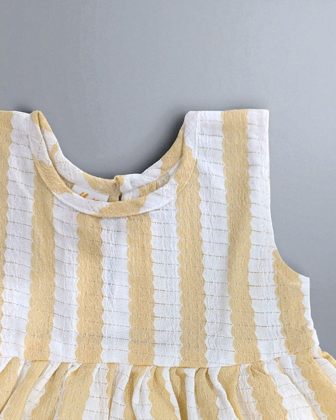 Yellow Striped Sleeveless Dress & White Shrug Set
