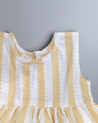 Yellow Striped Sleeveless Dress & White Shrug Set