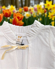 Yellow Striped Sleeveless Dress & White Shrug Set