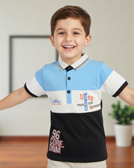 Boys Colour block Polo T-Shirt with Stylish Print
