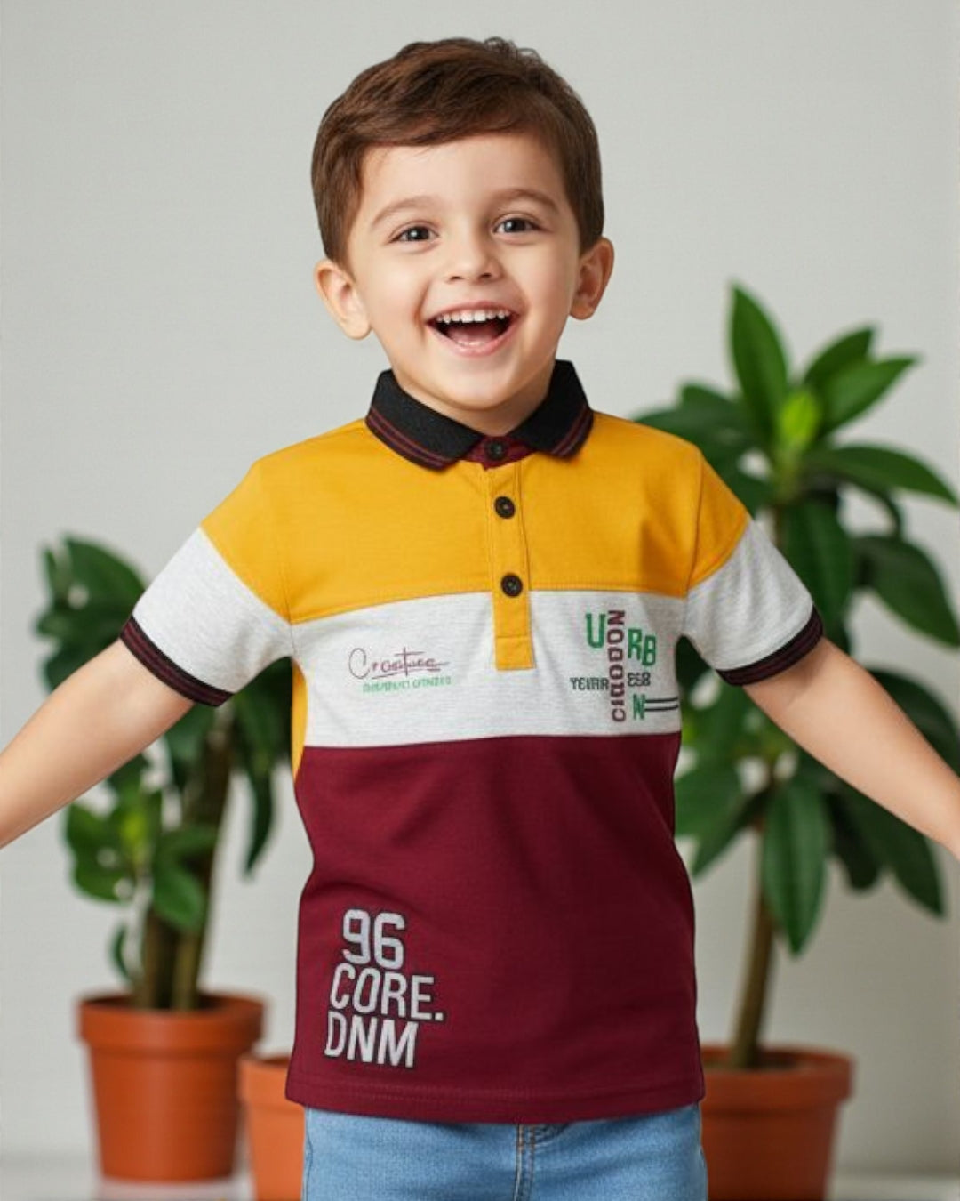 Boys Colour block Polo T-Shirt with Stylish Print