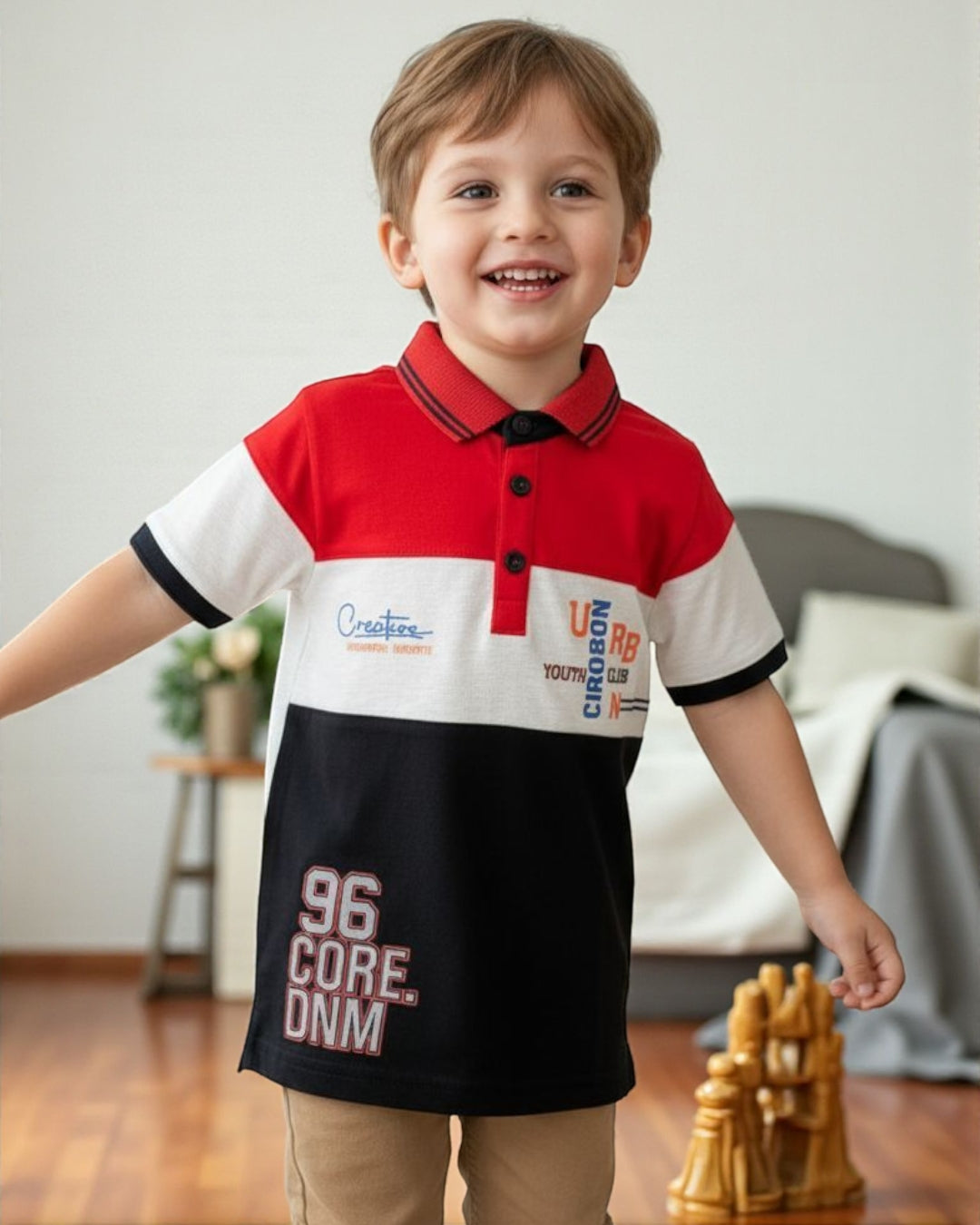 Boys Colour block Polo T-Shirt with Stylish Print