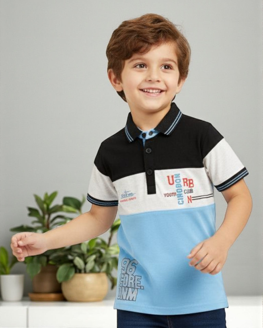Boys Colour block Polo T-Shirt with Stylish Print