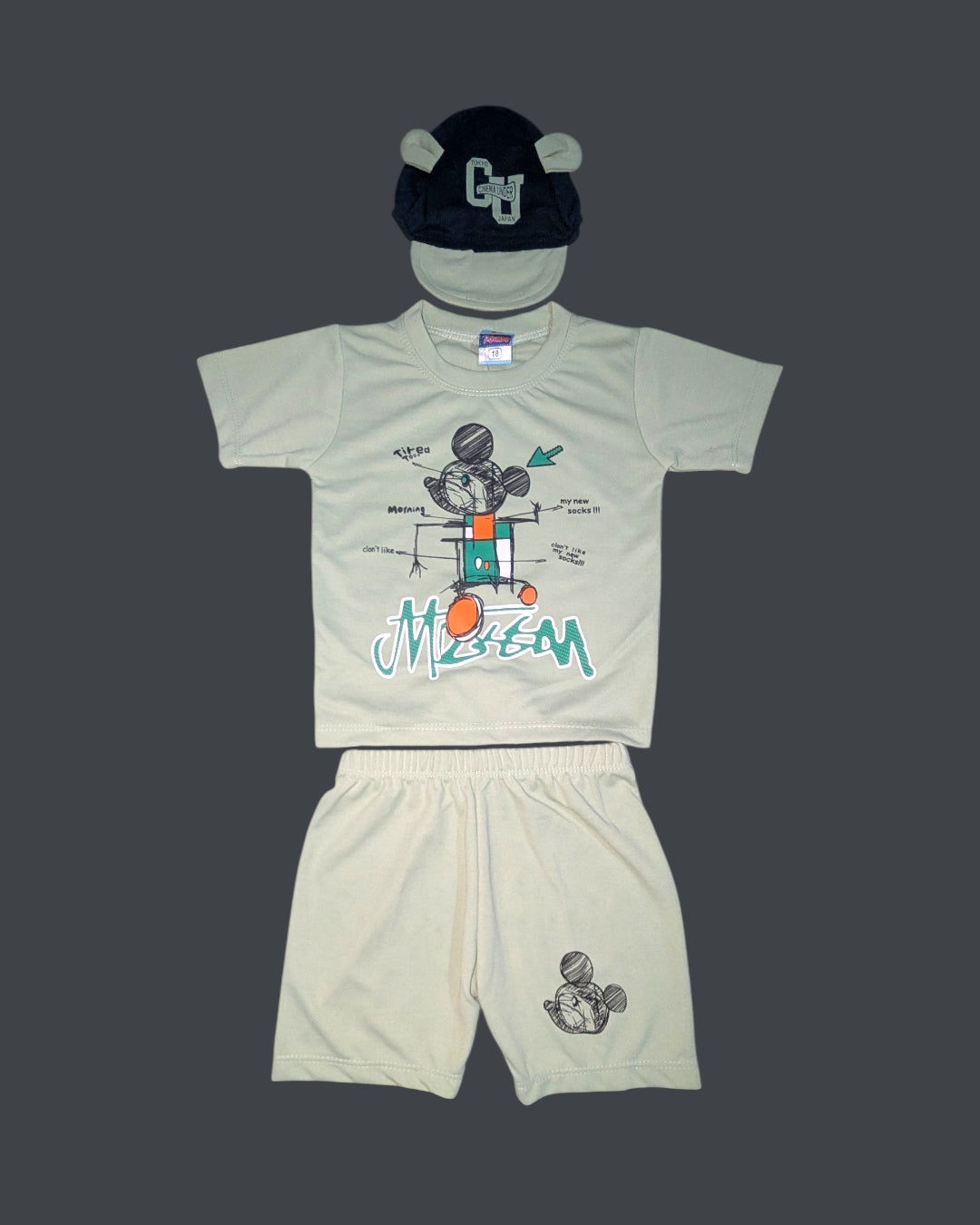 Micky mouse Cartoon Print T-Shirt & Shorts Set with Cap for Boys