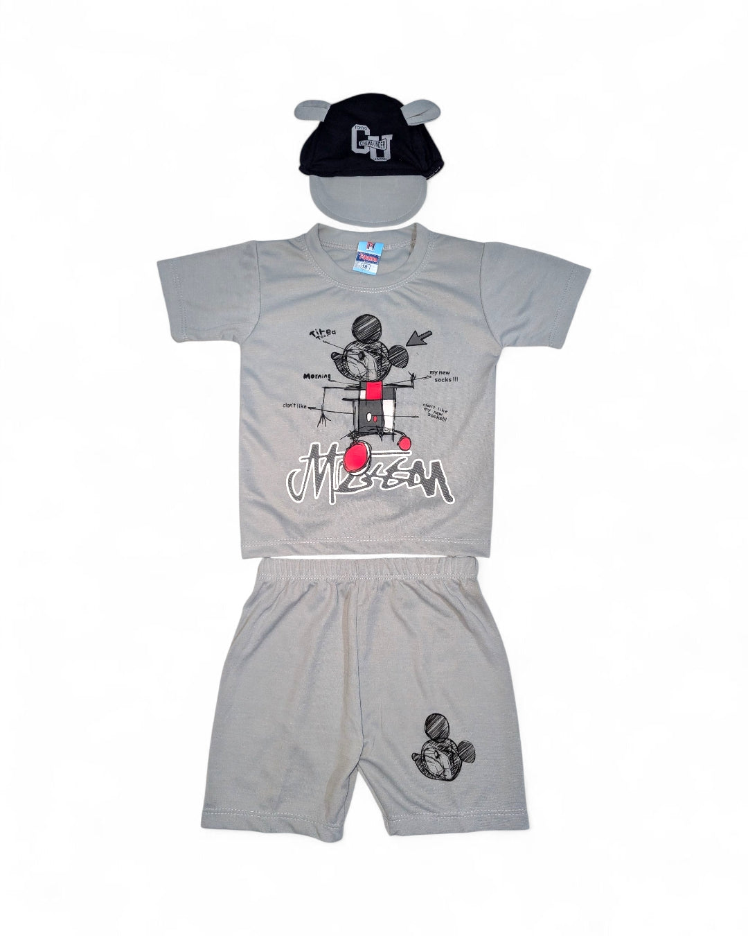 Micky mouse Cartoon Print T-Shirt & Shorts Set with Cap for Boys