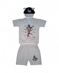 Micky mouse Cartoon Print T-Shirt & Shorts Set with Cap for Boys