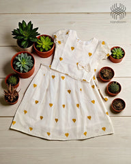 Onam Special Golden Heart Kerala Traditional Skirt Set for Girls