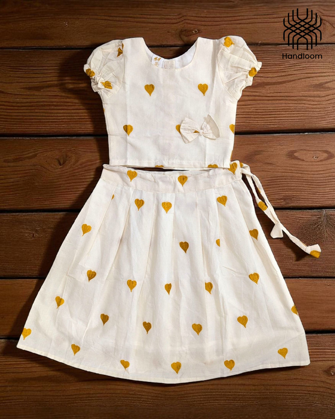 Onam Special Golden Heart Kerala Traditional Skirt Set for Girls