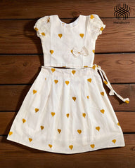 Onam Special Golden Heart Kerala Traditional Skirt Set for Girls