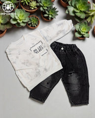 Imported PA LEI SELECT Sweatshirt & Distressed Black Jeans Set for Kids
