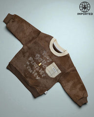Imported "Tiny Gallery" Brown Sweatshirt with White Pocket and Chain Detail for Kids