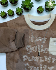 Imported "Tiny Gallery" Brown Sweatshirt with White Pocket and Chain Detail for Kids