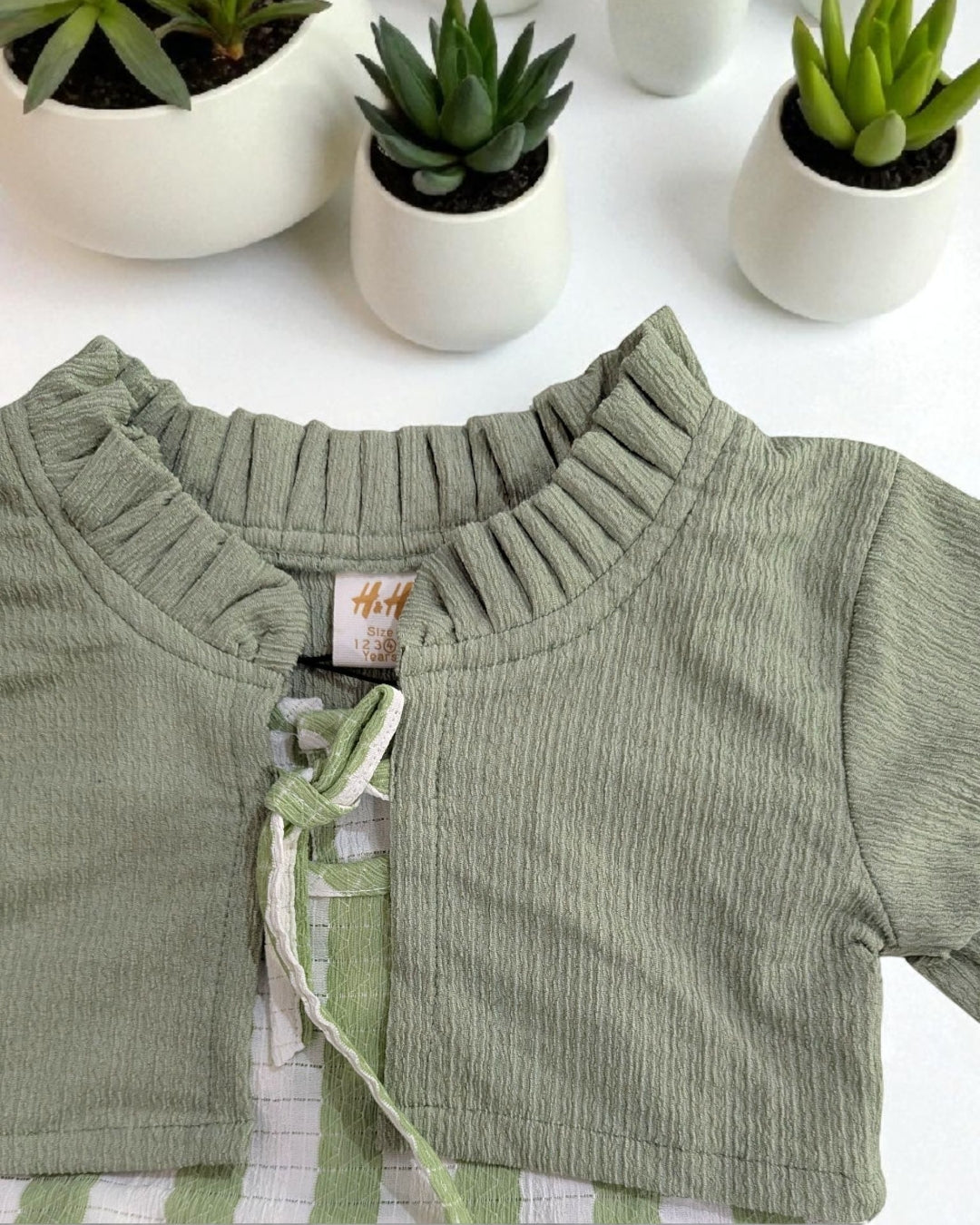 Green Striped Sleeveless Dress & Green Shrug Set