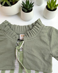 Green Striped Sleeveless Dress & Green Shrug Set