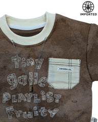 Imported "Tiny Gallery" Brown Sweatshirt with White Pocket and Chain Detail for Kids