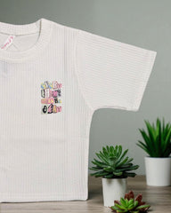 Kids' White Waffle Tee & Distressed Denim Shorts Set